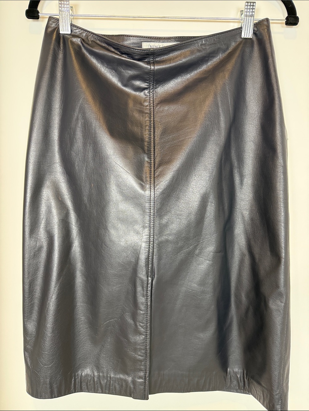 NINE WEST 100% Genuine Leather Wrap Style Pencil Skirt Black Size 4